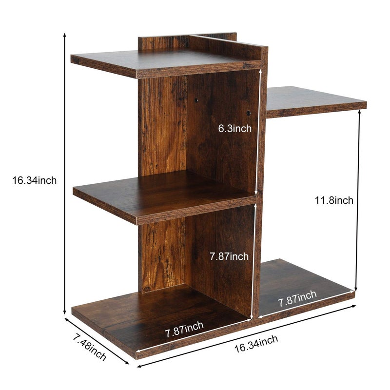PAG Wood Desktop Shelf Small Bookshelf Desk Supplies Organizers and Accessories Storage Display Rack Office Decor for Women, Antique Brown - Image 3